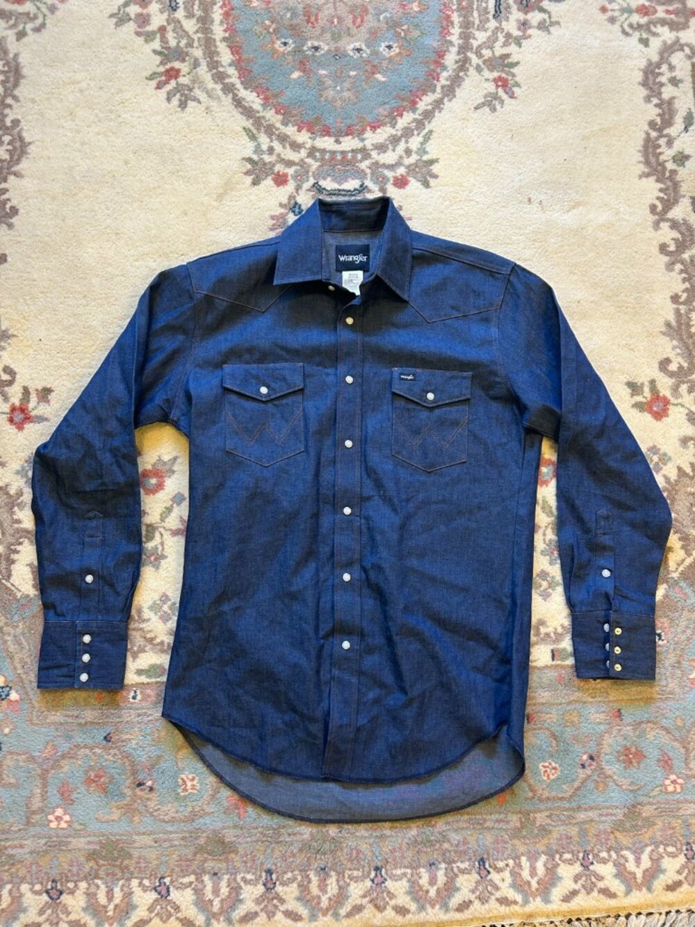 Wrangler MS70119 Cowboy Cut Denim Western Shirt Mens M Pearl Snap